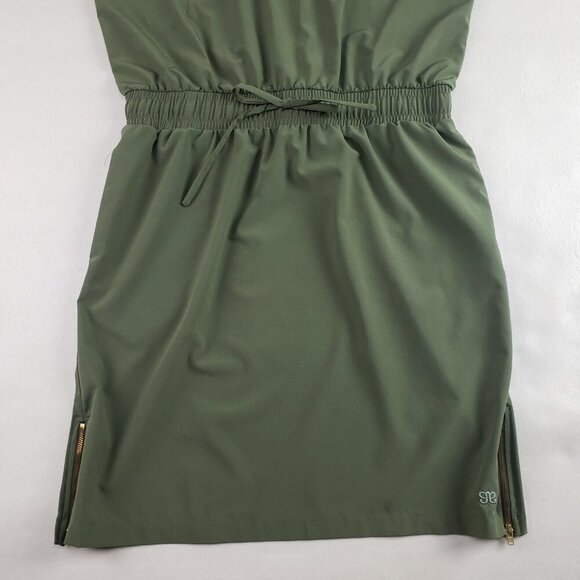 Albion Going Places Drawstring Dress Women Medium Green Cap Sleeve Pockets Nylon - Picture 4 of 12